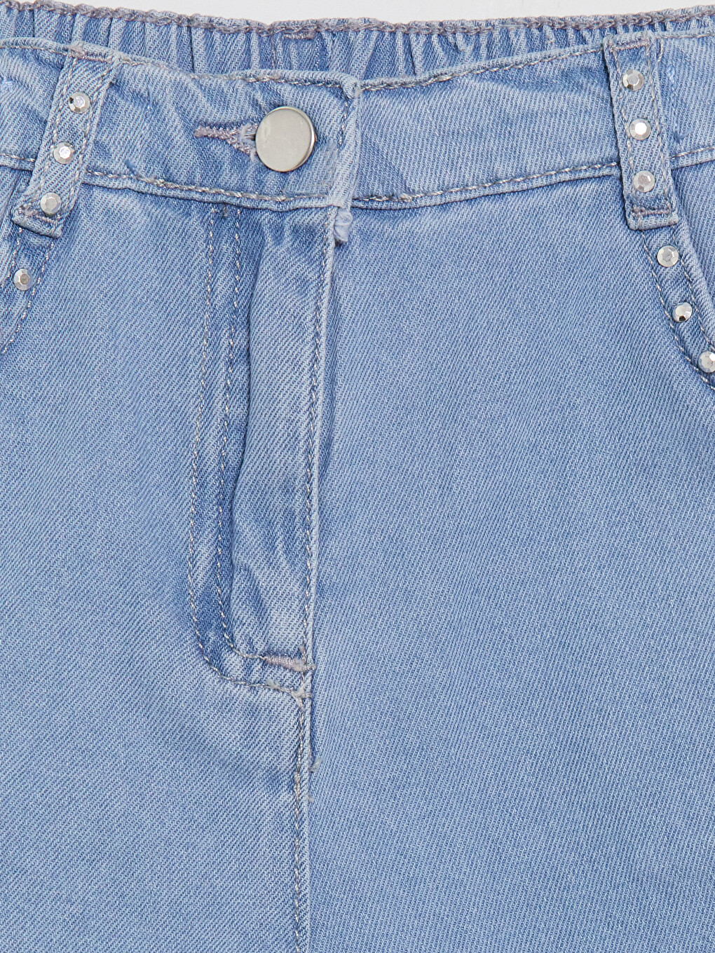 Elastic Waist Stud Detail Girls' Denim Shorts-3