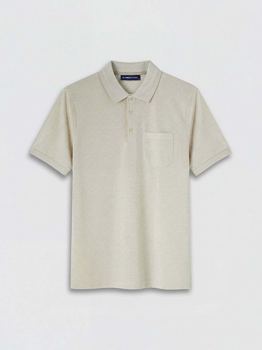 Bej Polo Yaka Dokulu Erkek Tişört-4