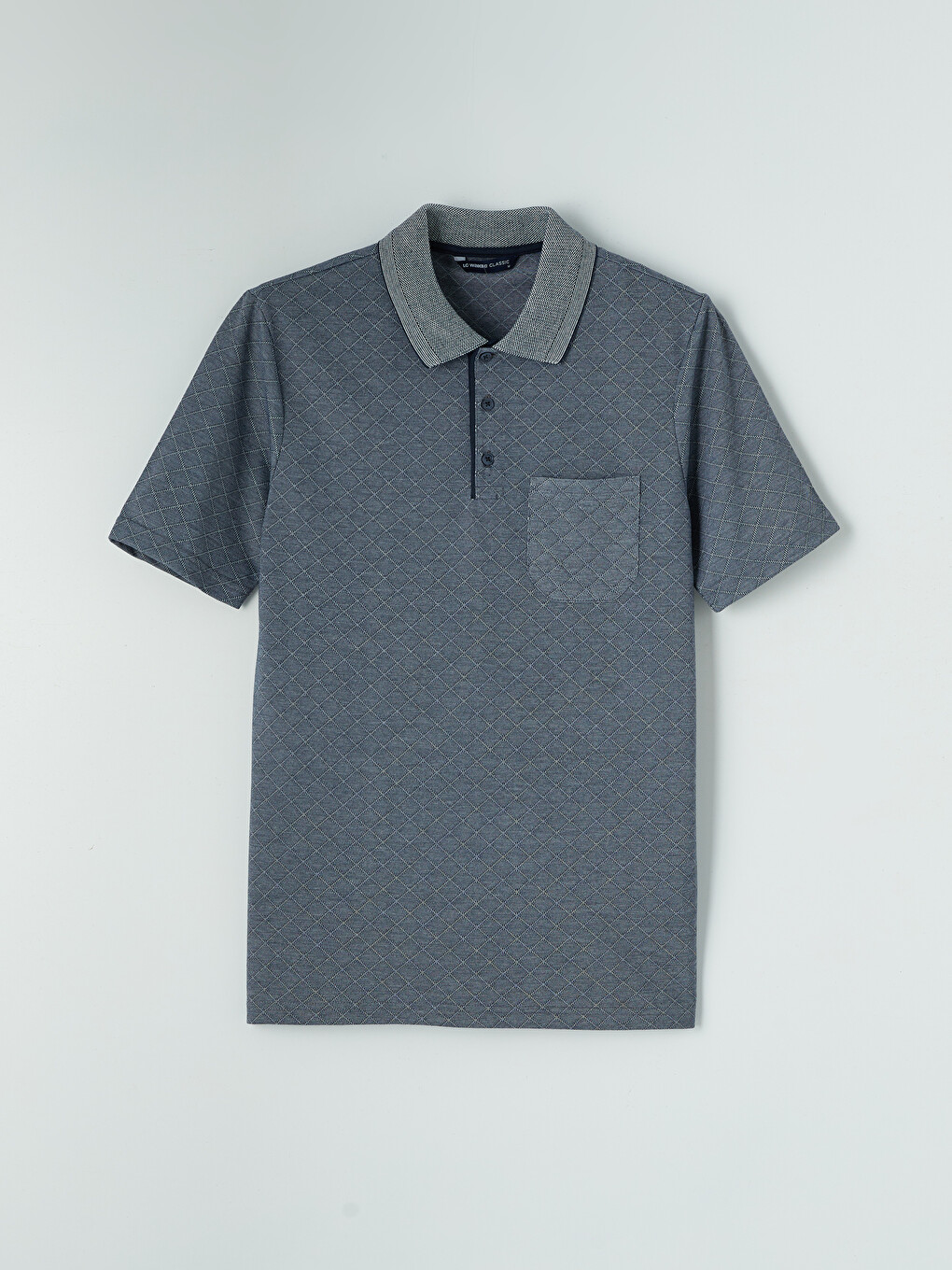 Lacivert Polo Yaka Dokulu Erkek Tişört-3