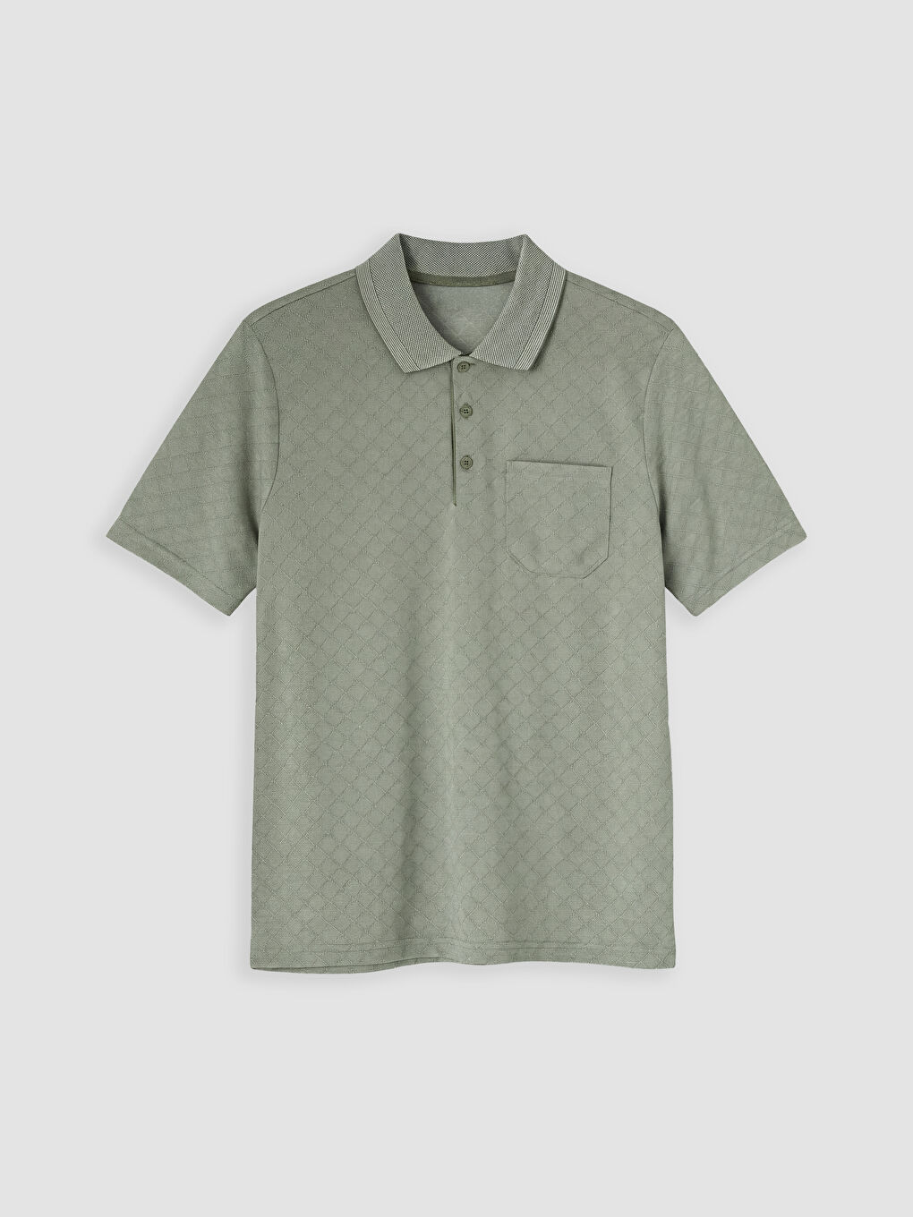 Yeşil Polo Yaka Dokulu Erkek Tişört