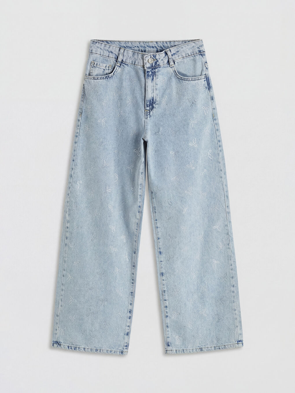 Mavi Wideleg Taşlı Kız Çocuk Jean Pantolon