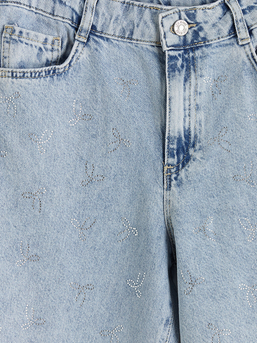 Mavi Wideleg Taşlı Kız Çocuk Jean Pantolon-2