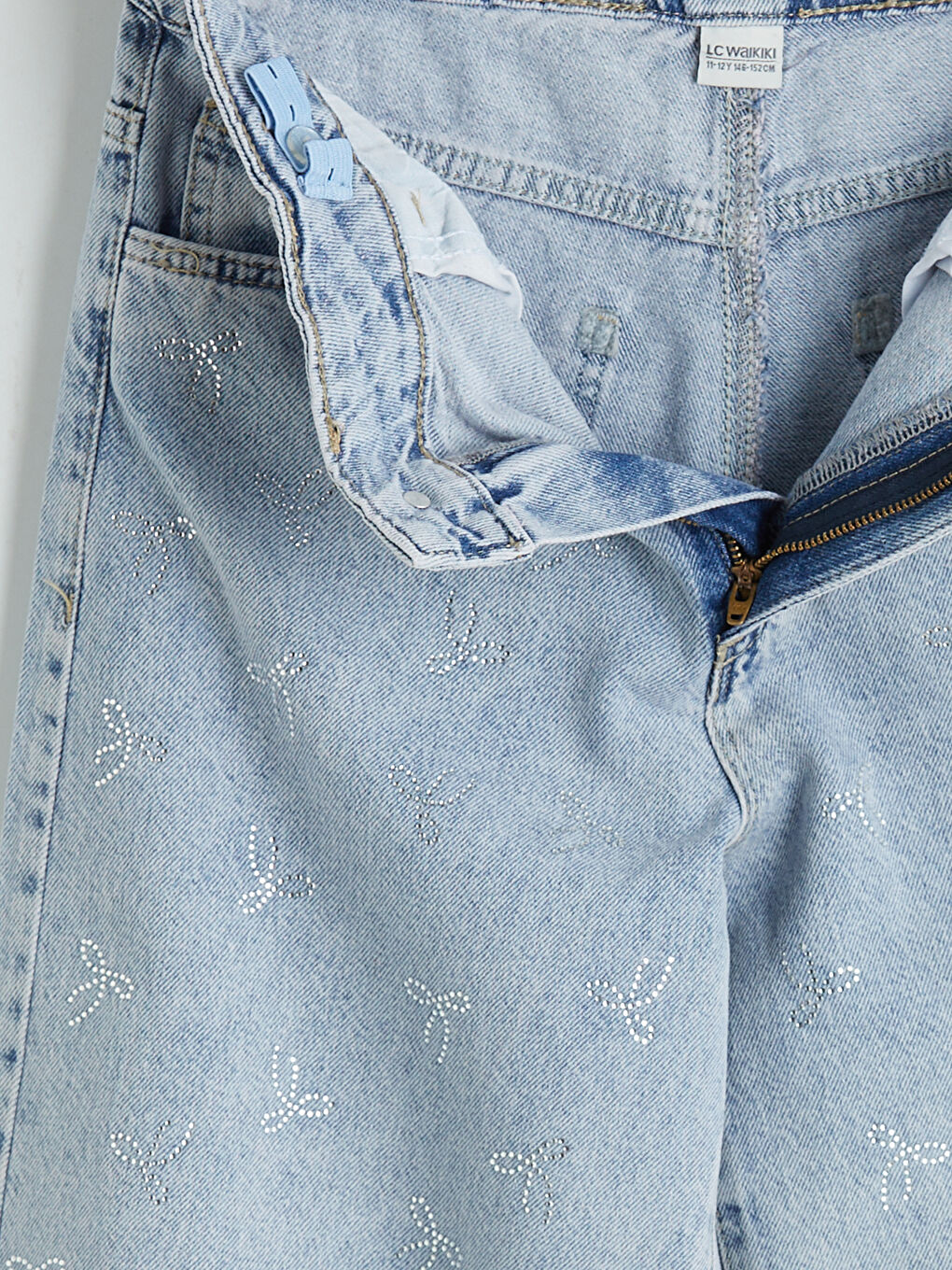 Mavi Wideleg Taşlı Kız Çocuk Jean Pantolon-3