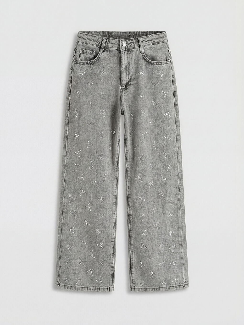 Wide Leg Rhinestone Embellished Girls' Jeans-1