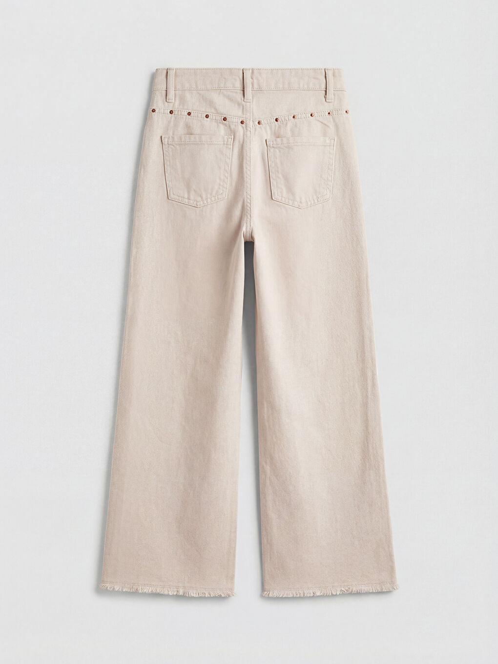 Bej Wideleg Zımba Detaylı Kız Çocuk Jean Pantolon-1