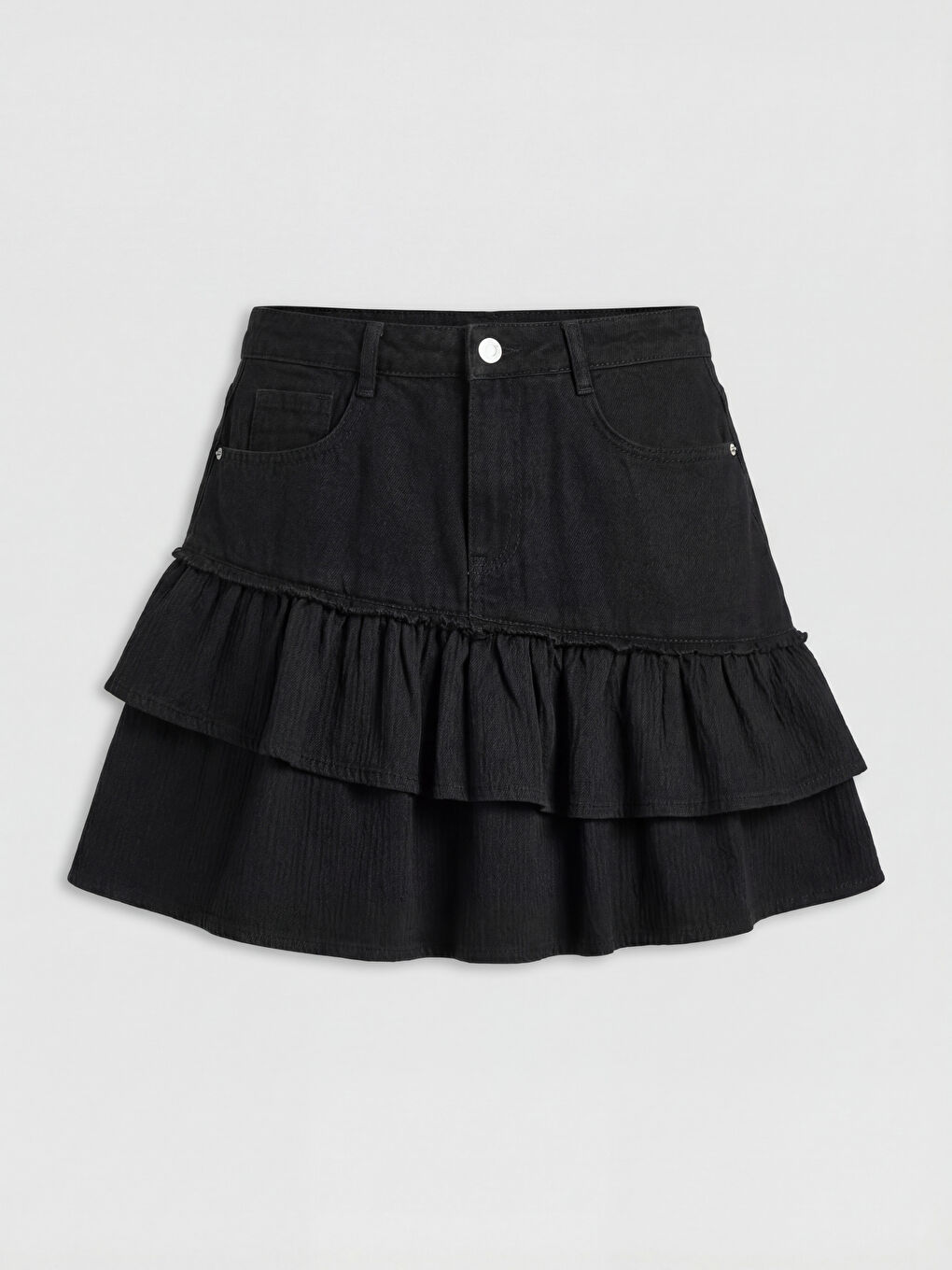 Siyah Kız Çocuk Katkat Jean Etek