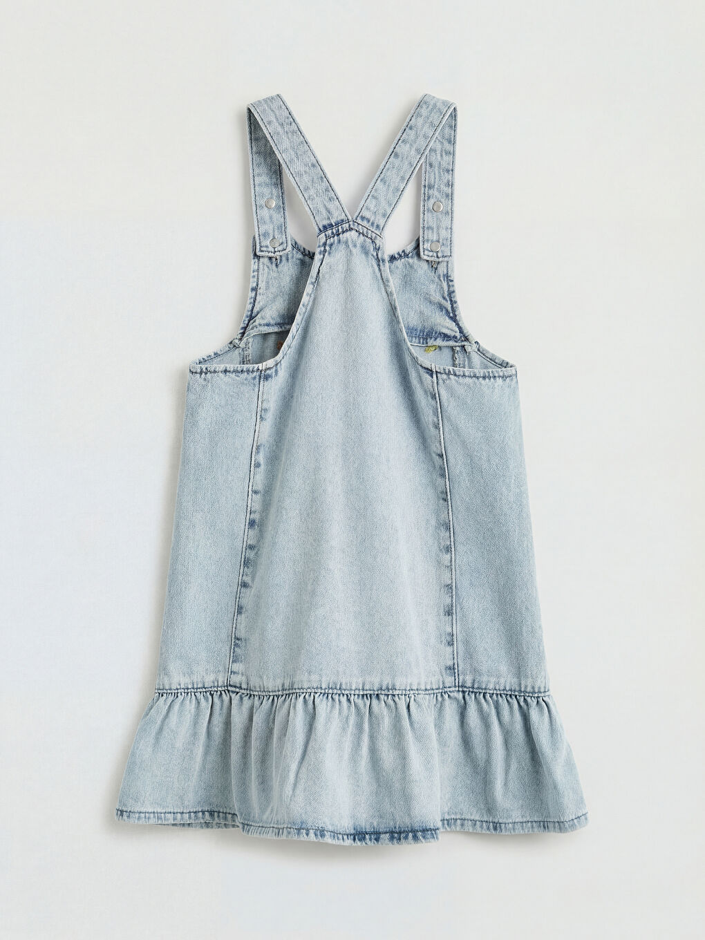 İndigo Kare Yaka Çiçek Nakışlı Kız Çocuk Jean Salopet	-1