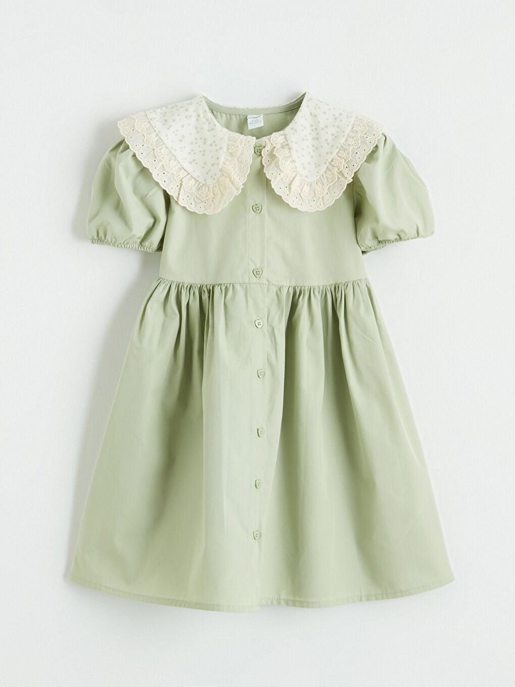 Yeşil Bebe Yaka Kız Çocuk Elbise