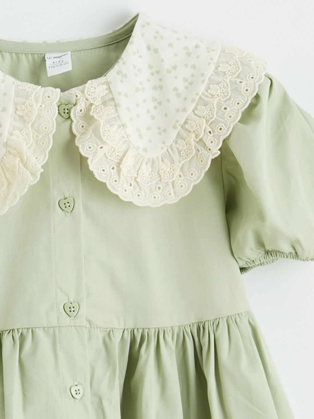 Yeşil Bebe Yaka Kız Çocuk Elbise-1