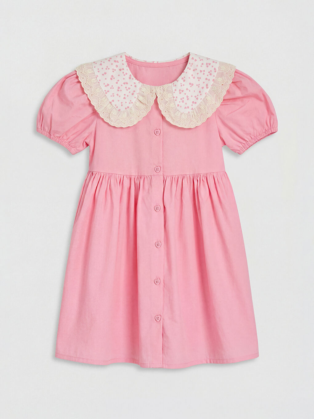 Pembe Bebe Yaka Balon Kollu Kız Çocuk Elbise