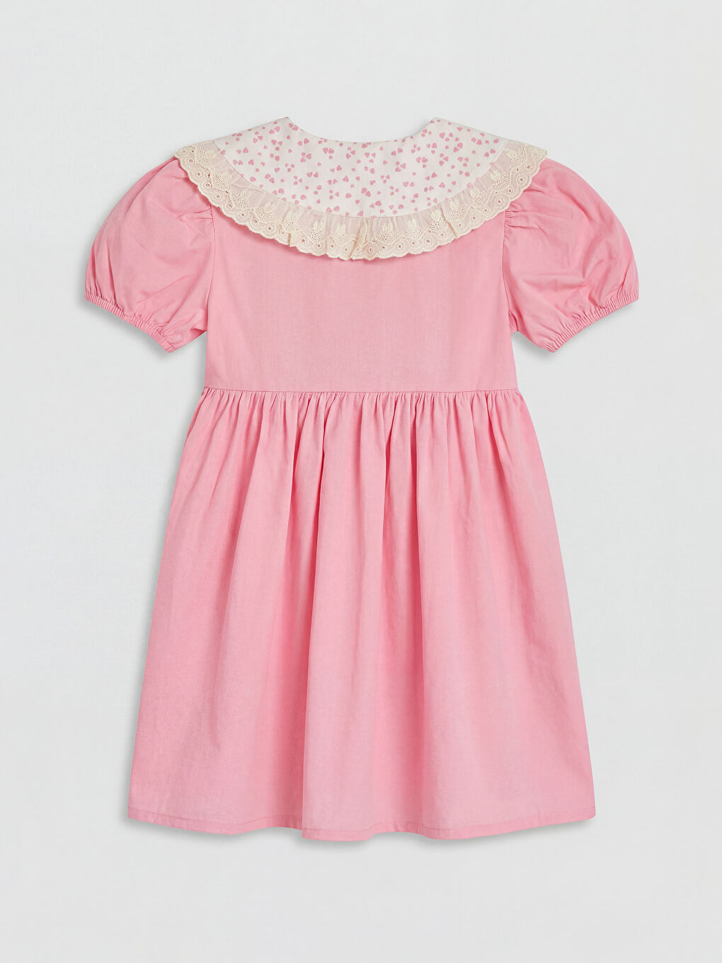 Pembe Bebe Yaka Balon Kollu Kız Çocuk Elbise-1