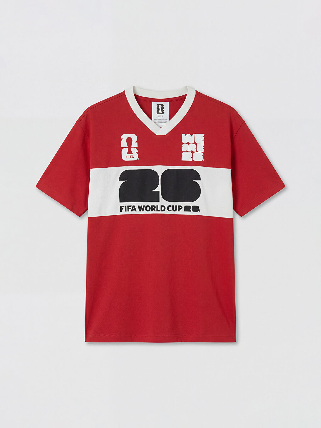 Kırmızı FIFA Baskılı Regular Fit V Yaka Erkek Tişört-4
