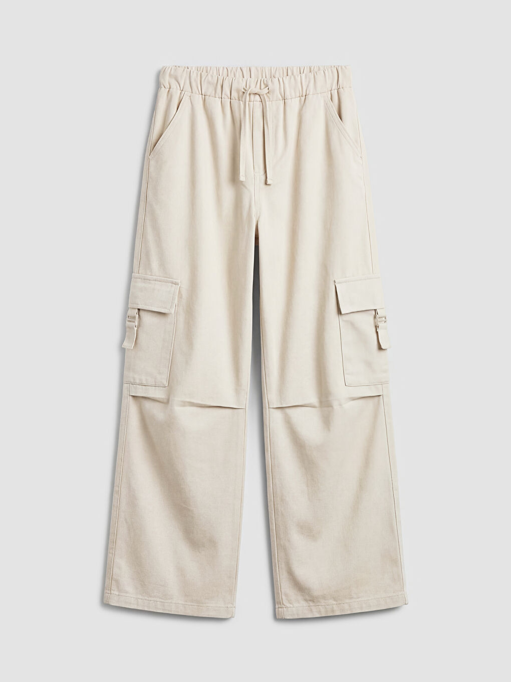 Bej Loose Fit Kız Çocuk Gabardin Kargo Pantolon