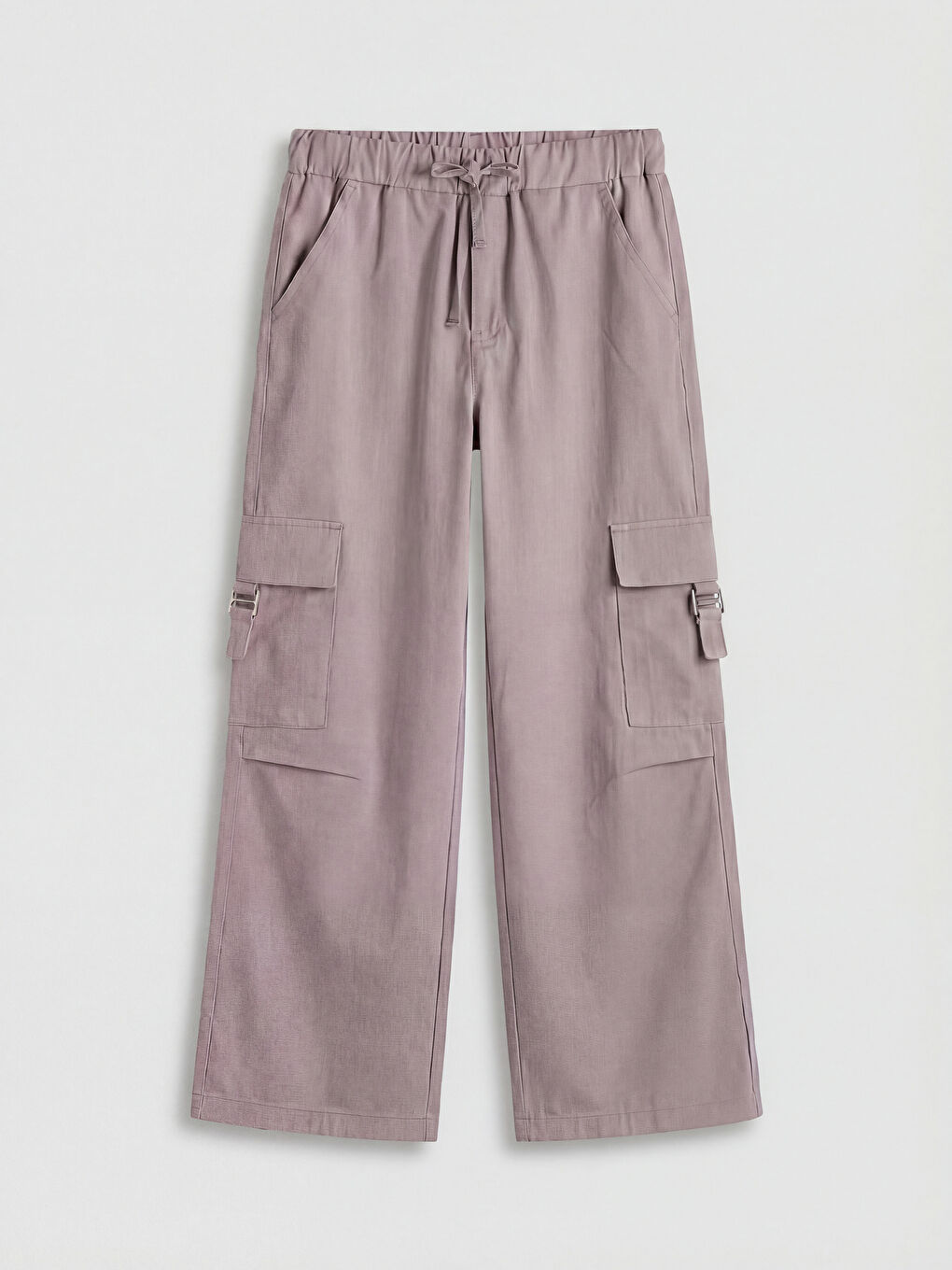 Lila Loose Fit Kız Çocuk Gabardin Kargo Pantolon
