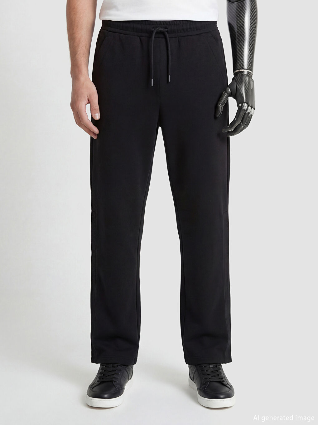 Siyah Kolay Giyilebilir Paçaları Çıtçıtlı Erkek Loose Fit Eşofman Altı-1