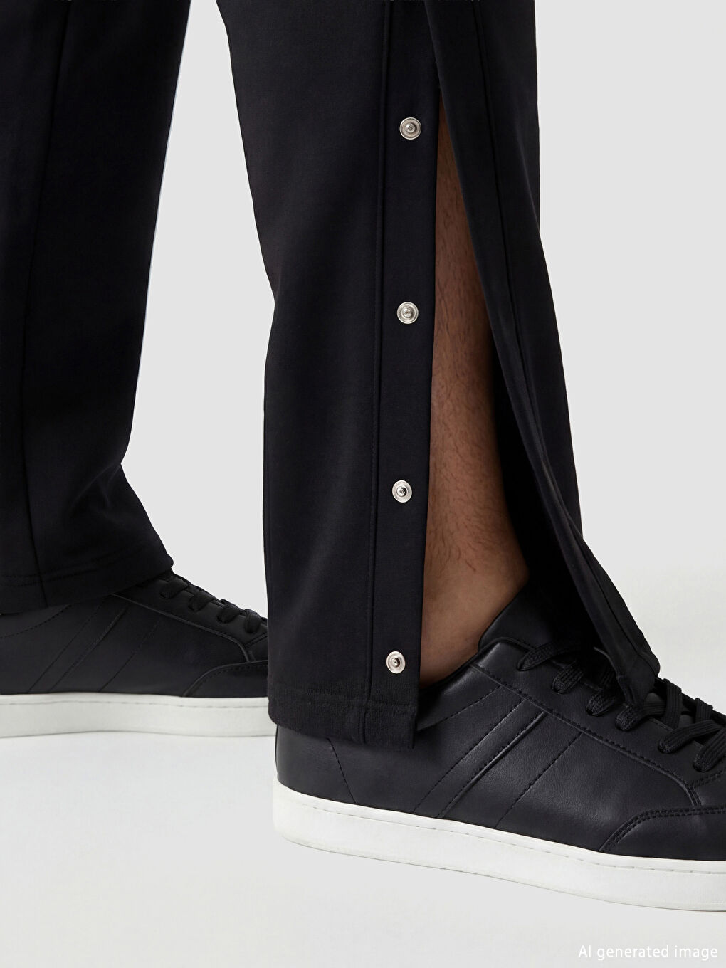 Siyah Kolay Giyilebilir Paçaları Çıtçıtlı Erkek Loose Fit Eşofman Altı-2