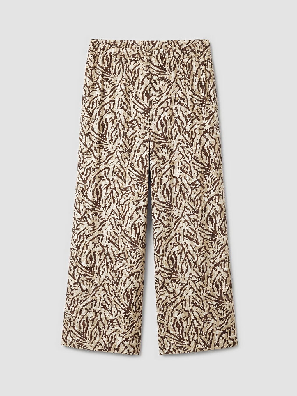 Bej Beli Lastikli Desenli Geniş Paça Kadın Kapri