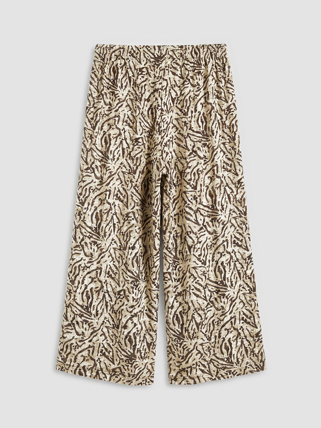 Bej Beli Lastikli Desenli Geniş Paça Kadın Kapri-1