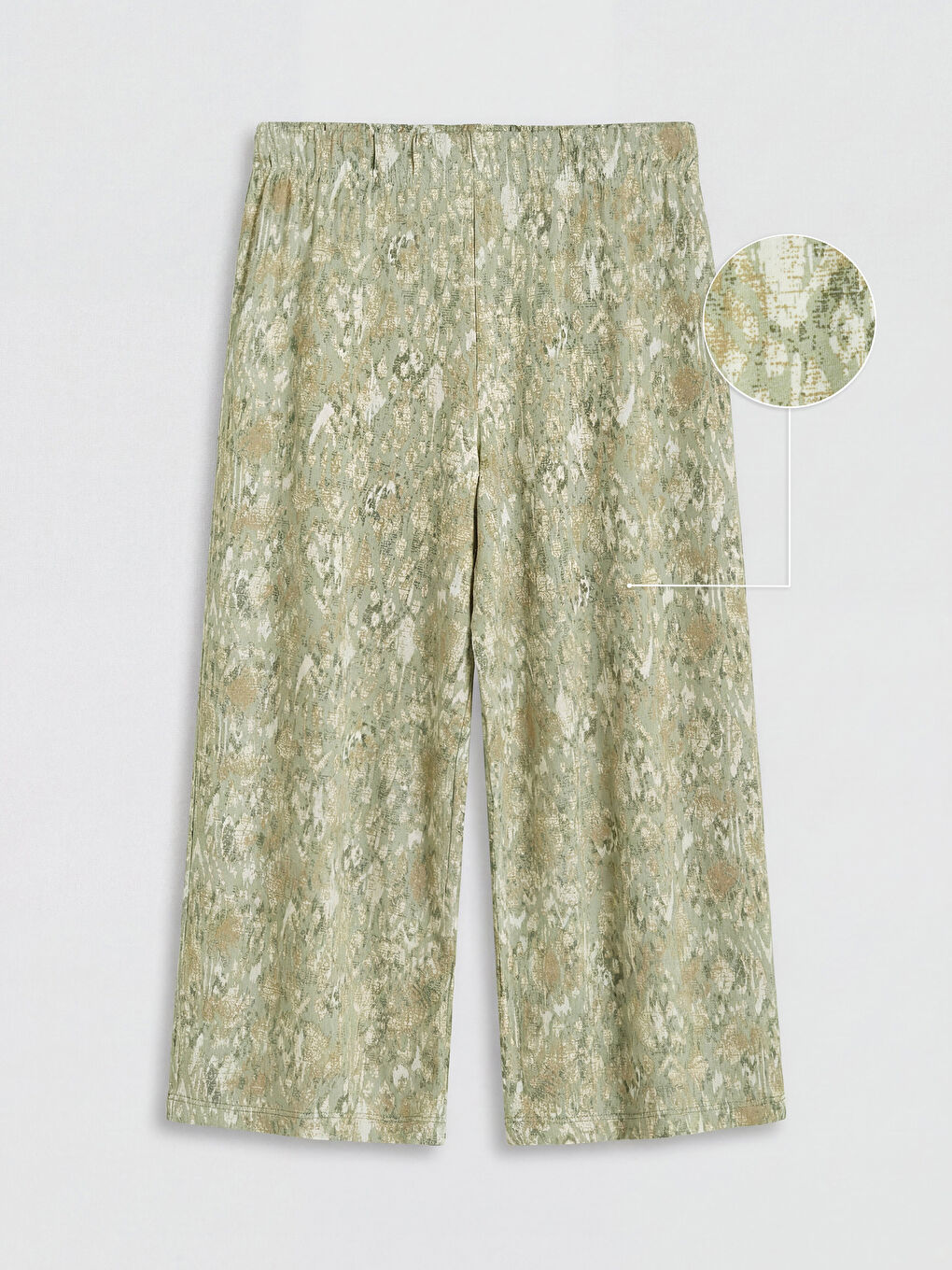 Yeşil Beli Lastikli Desenli Geniş Paça Kadın Kapri