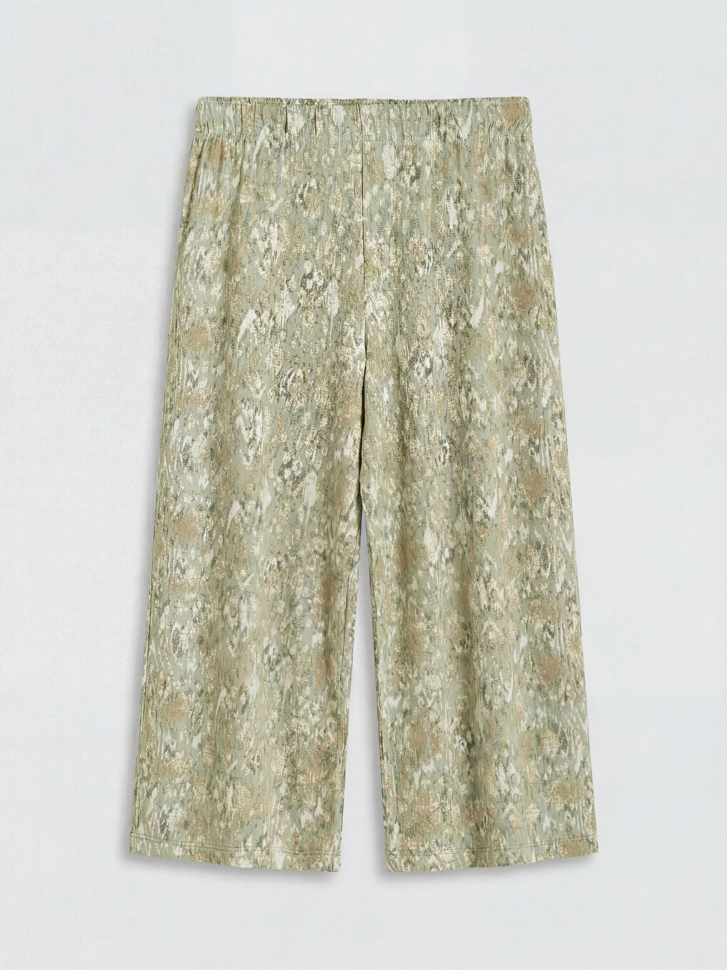 Yeşil Beli Lastikli Desenli Geniş Paça Kadın Kapri-1