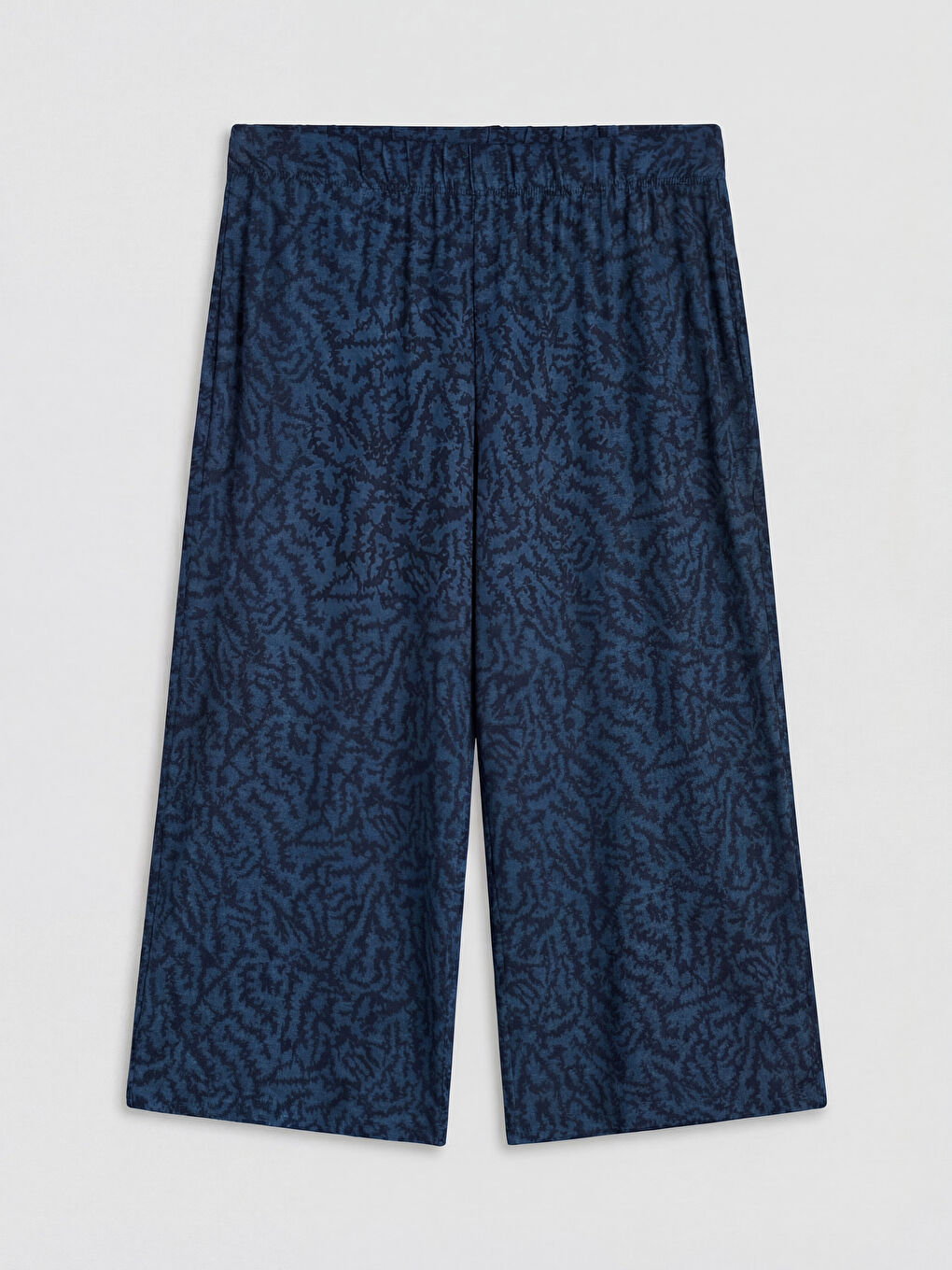 Lacivert Beli Lastikli Desenli Kadın Kapri-1