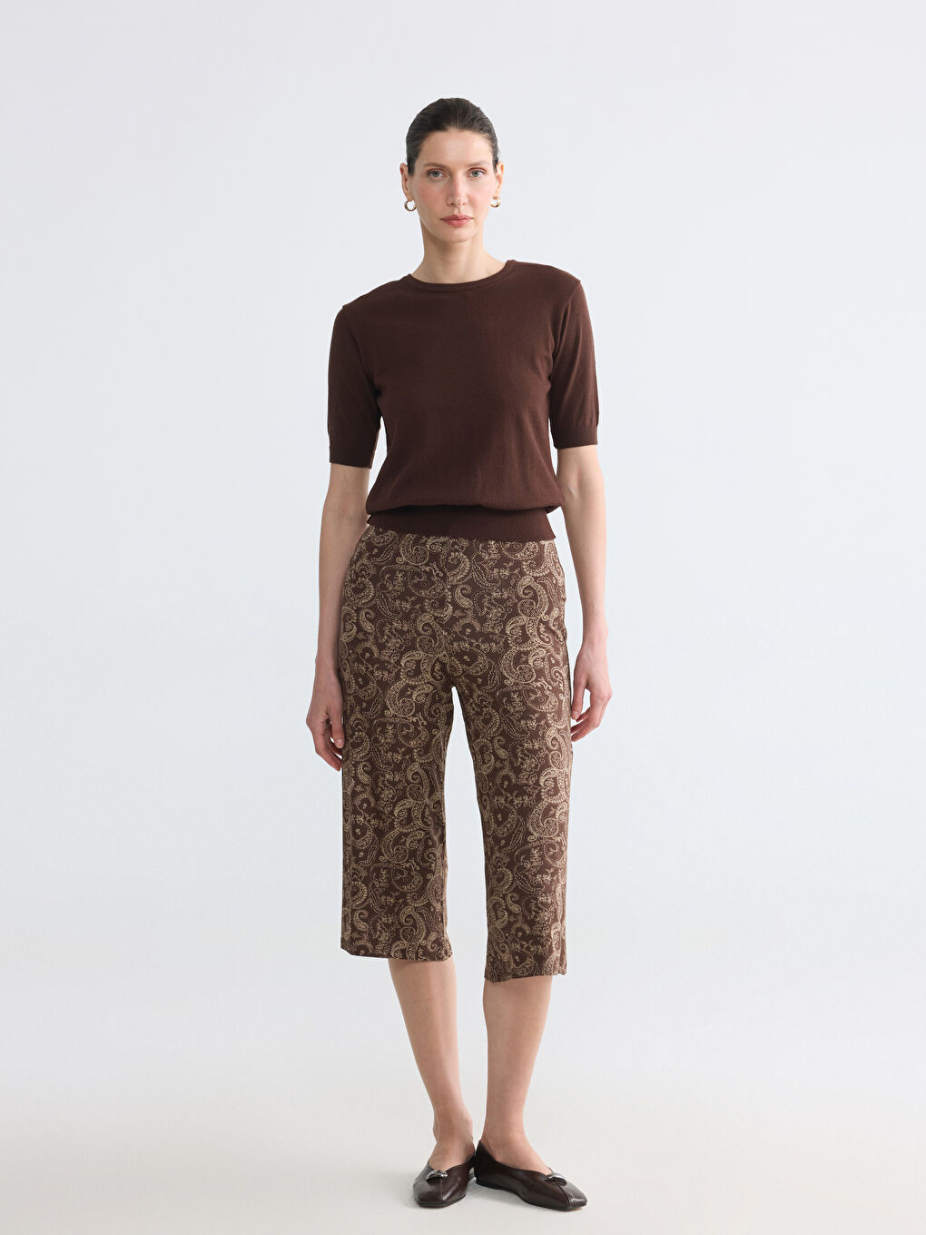 Elastic Waist Patterned Women's Capri