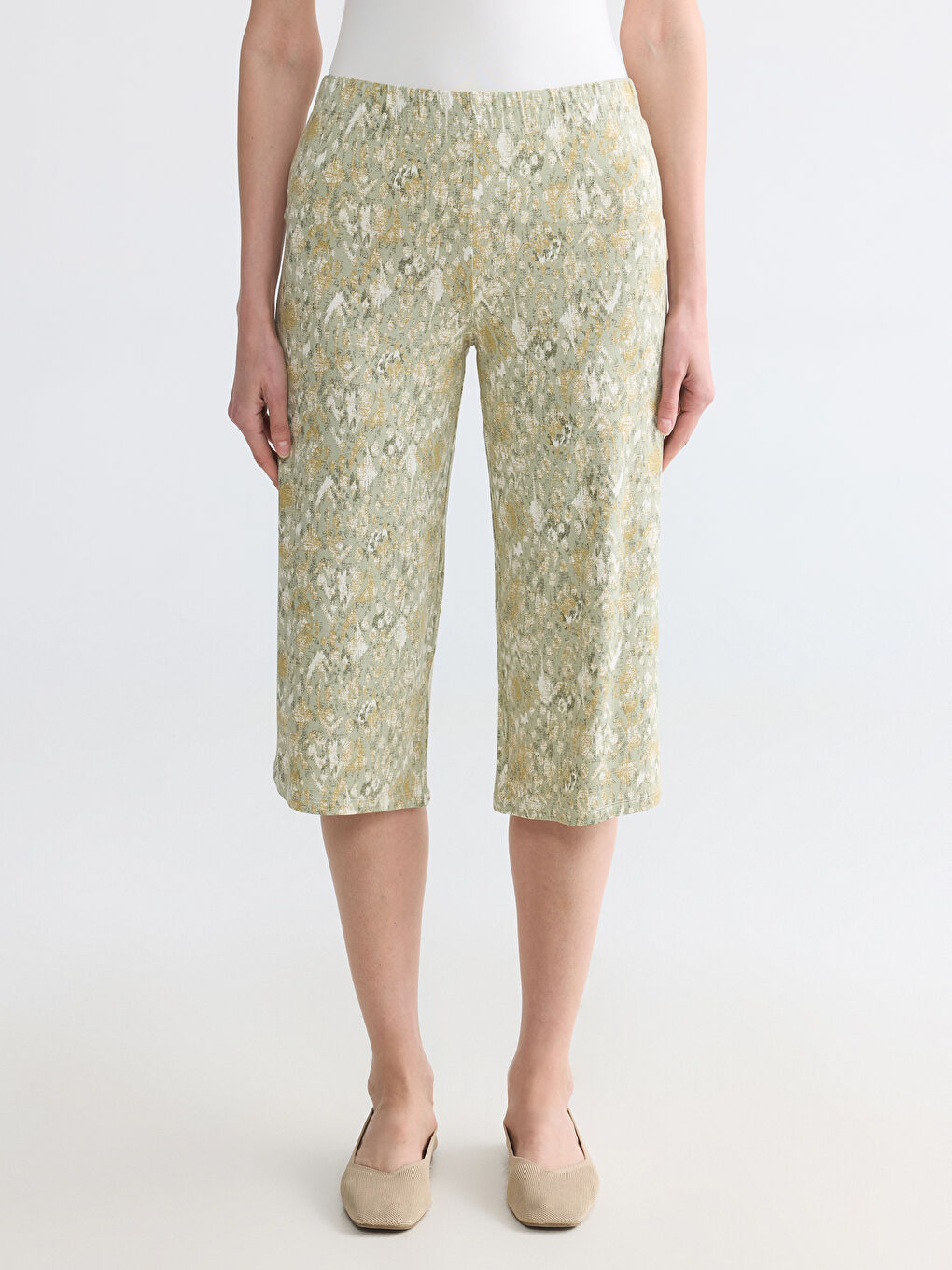 Elastic Waist Patterned Wide Leg Women's Capri-1