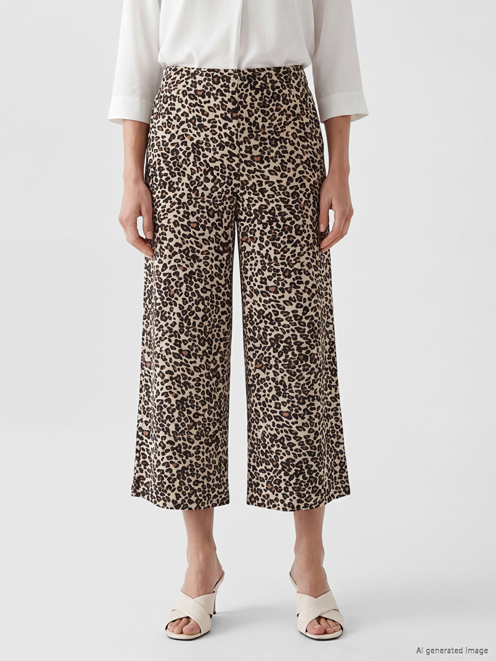 Pantaloni Capri cu Model cu Talie Elastică pentru Femei-1