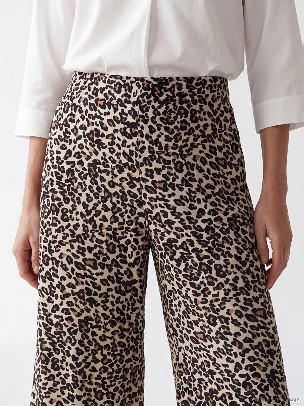 Pantaloni Capri cu Model cu Talie Elastică pentru Femei-2