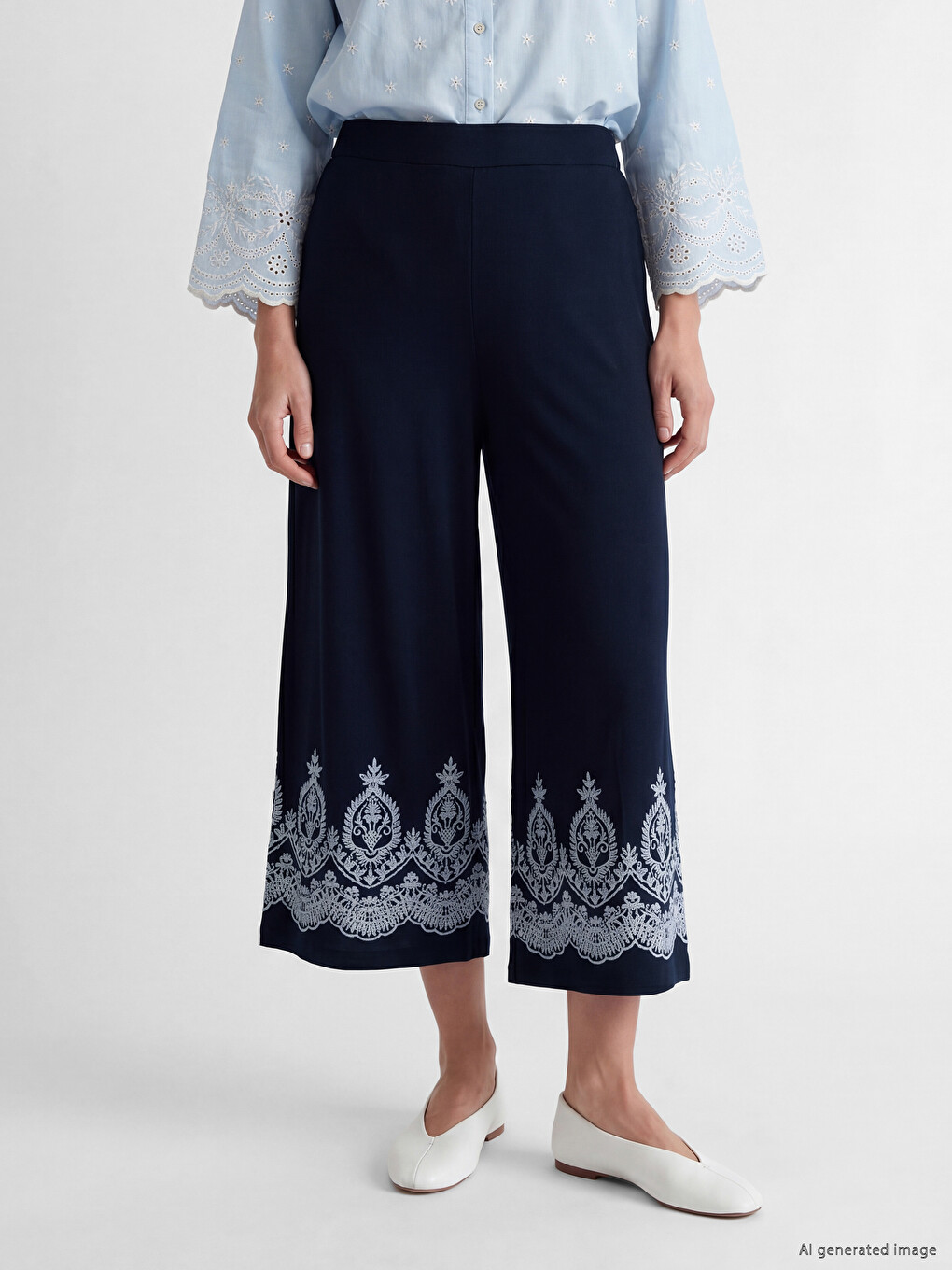 Femër Blu Pantallona Kapri-1