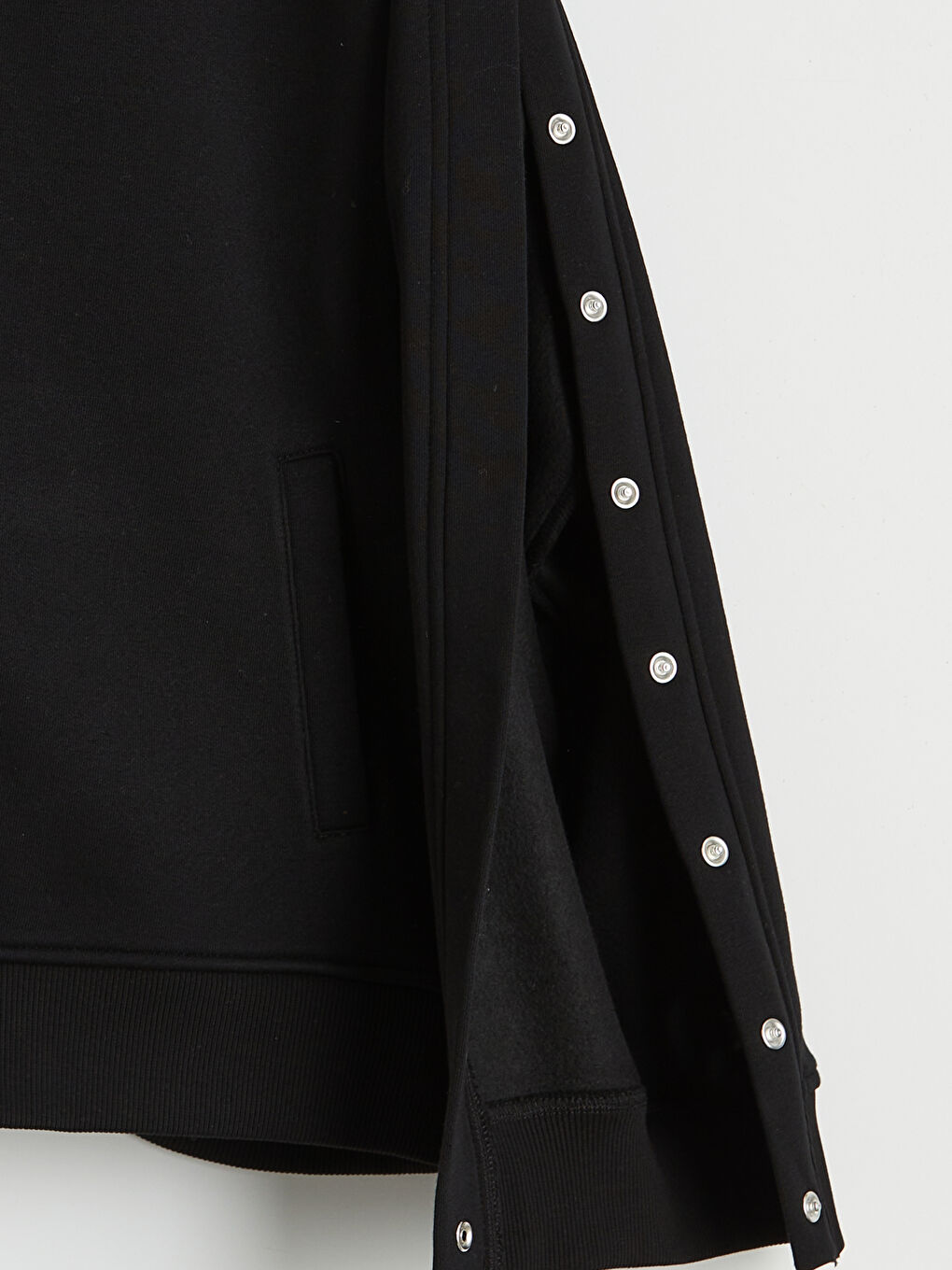 Siyah Kolay Giyilebilir Kolları Çıtçıtlı Erkek Fermuarlı Sweatshirt-3