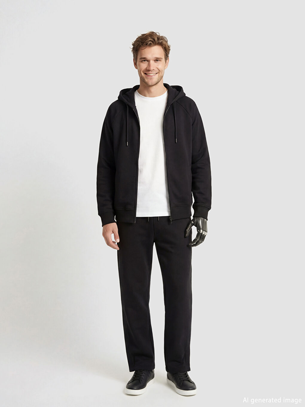 Siyah Kolay Giyilebilir Kolları Çıtçıtlı Erkek Fermuarlı Sweatshirt-1