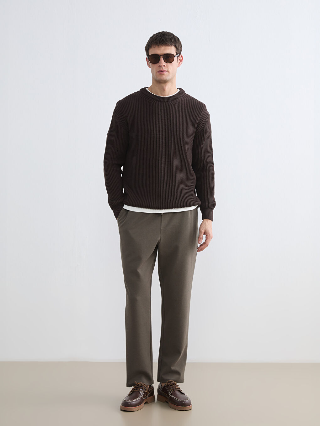 Kahverengi Bisiklet Yaka Erkek Triko Kazak-1