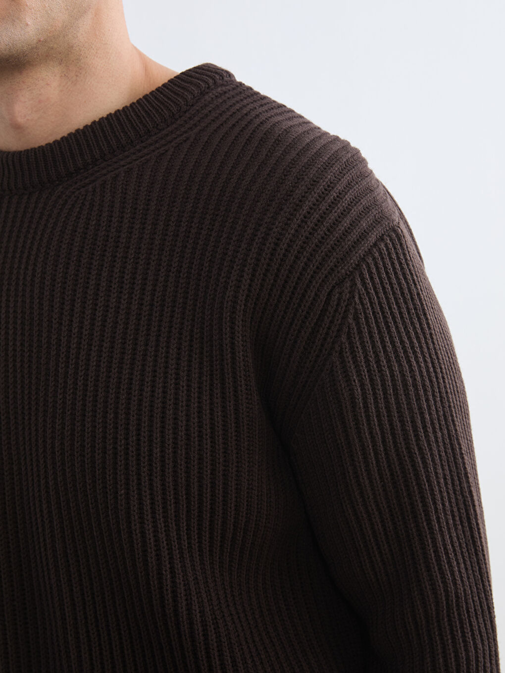 Kahverengi Bisiklet Yaka Erkek Triko Kazak-2