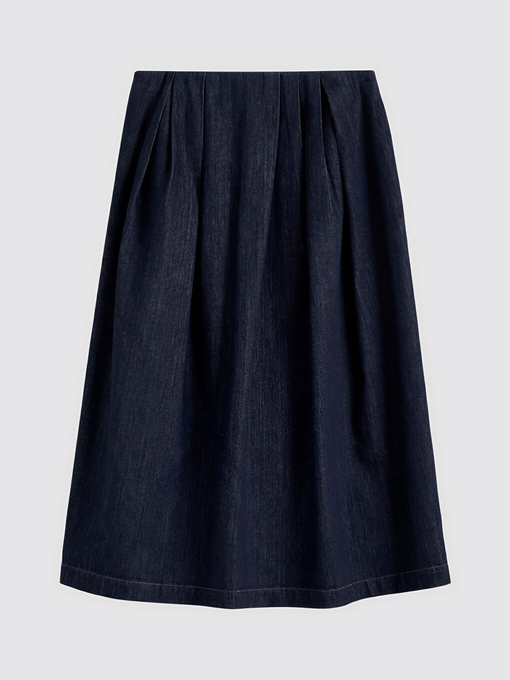 İndigo Beli Fermuarlı Pileli Jean Etek