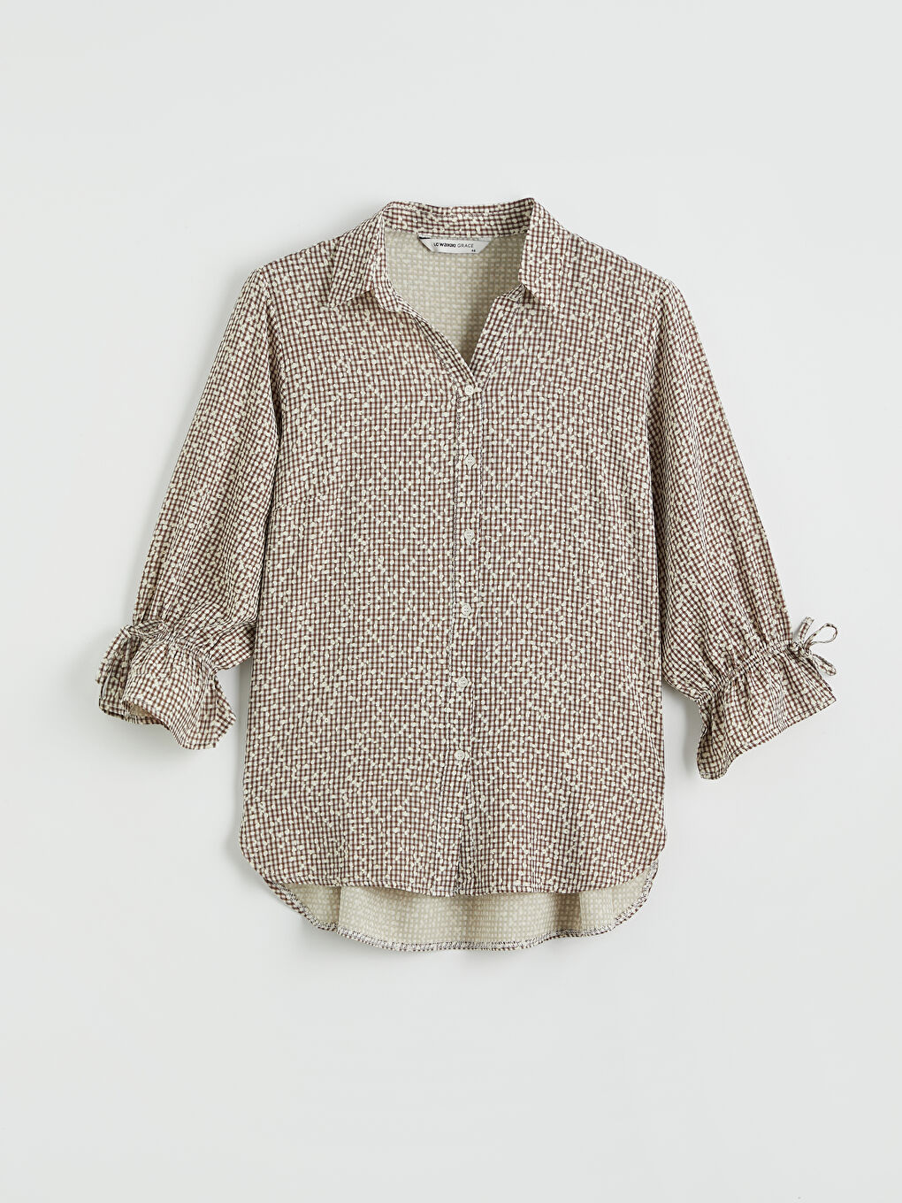 Bej Desenli Armürlü Kadın Gömlek-4