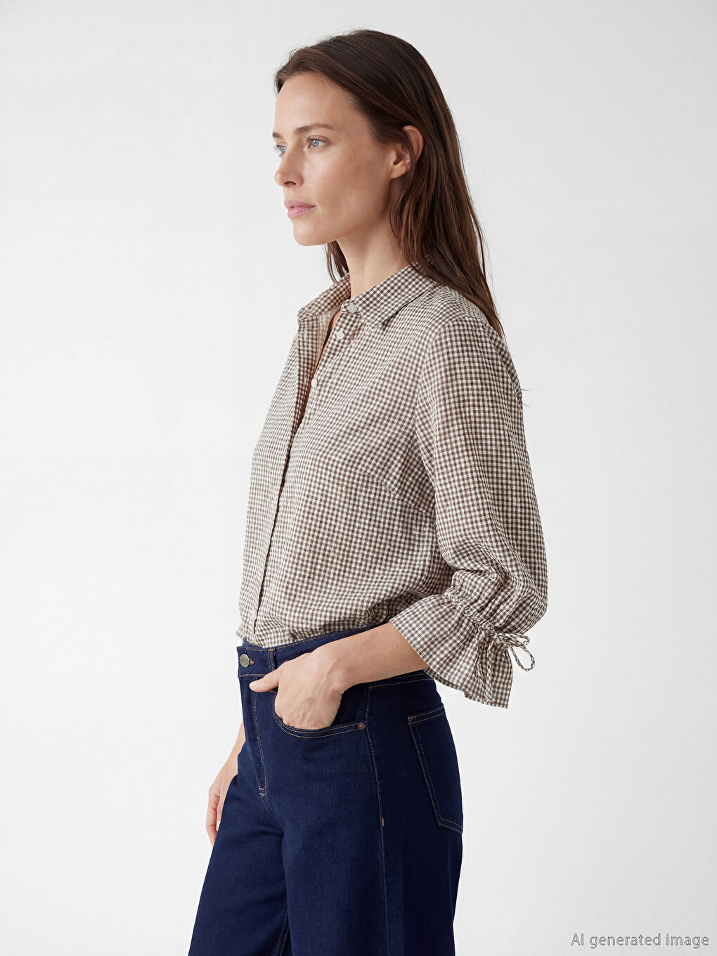 Bej Desenli Armürlü Kadın Gömlek