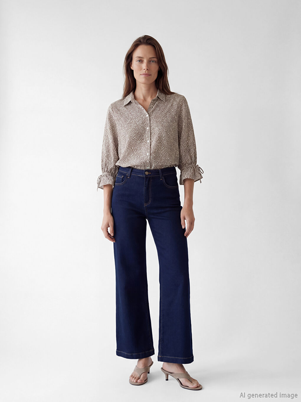 Bej Desenli Armürlü Kadın Gömlek-1