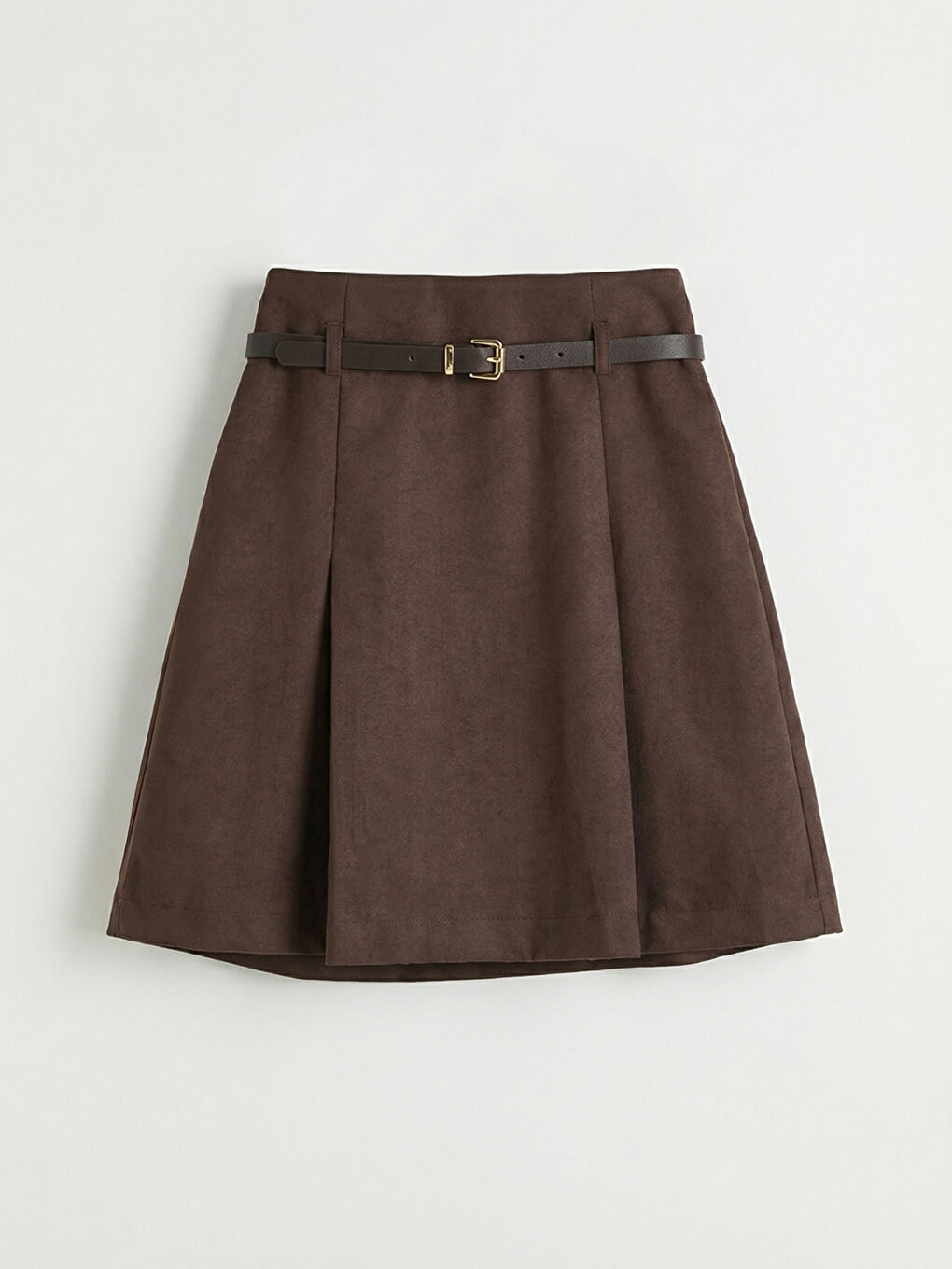 Kahverengi Beli Kemerli Süet Görünümlü Şort Etek