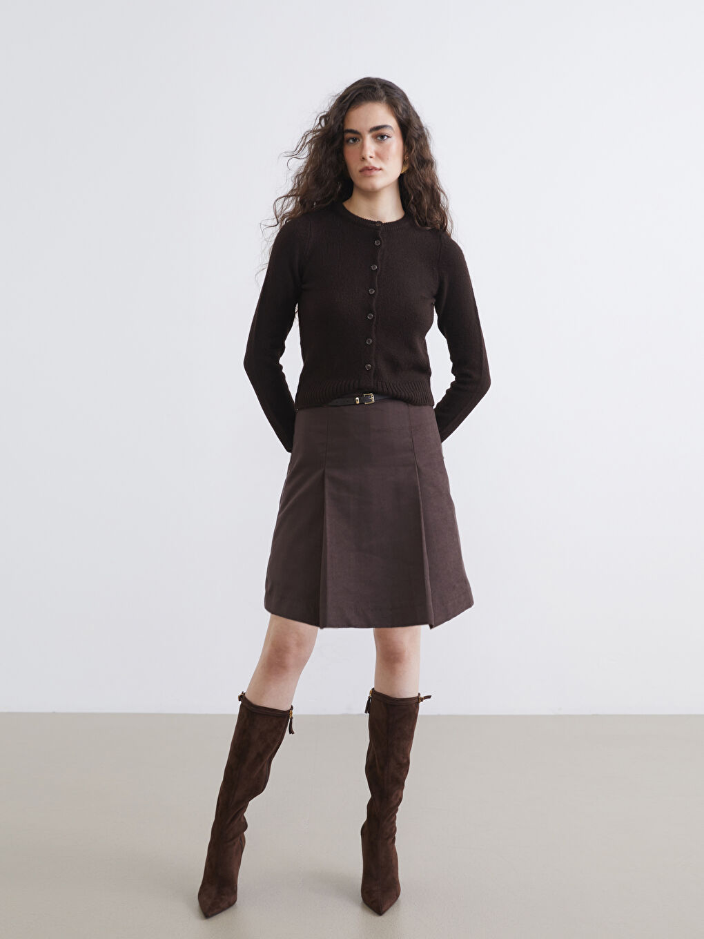 Belted Suede-Effect Skort