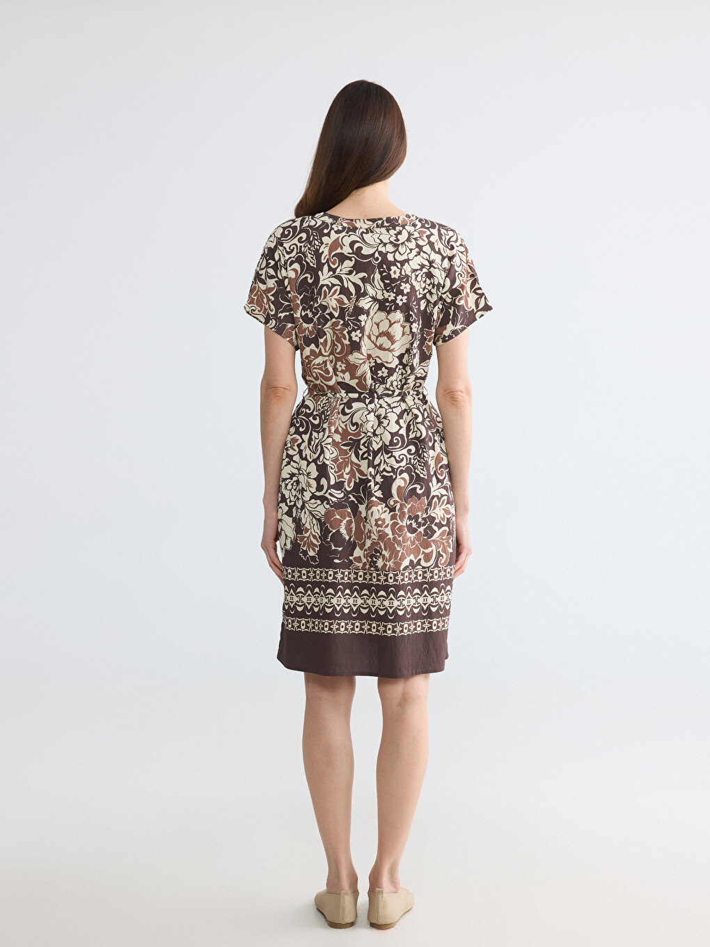 Rochie din poplin cu model și decolteu în V-3