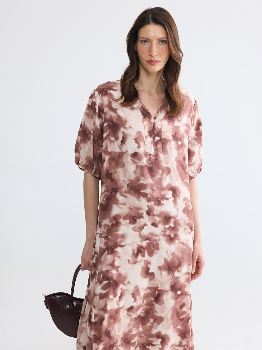 Notch Neck Frilled Poplin Dress-1