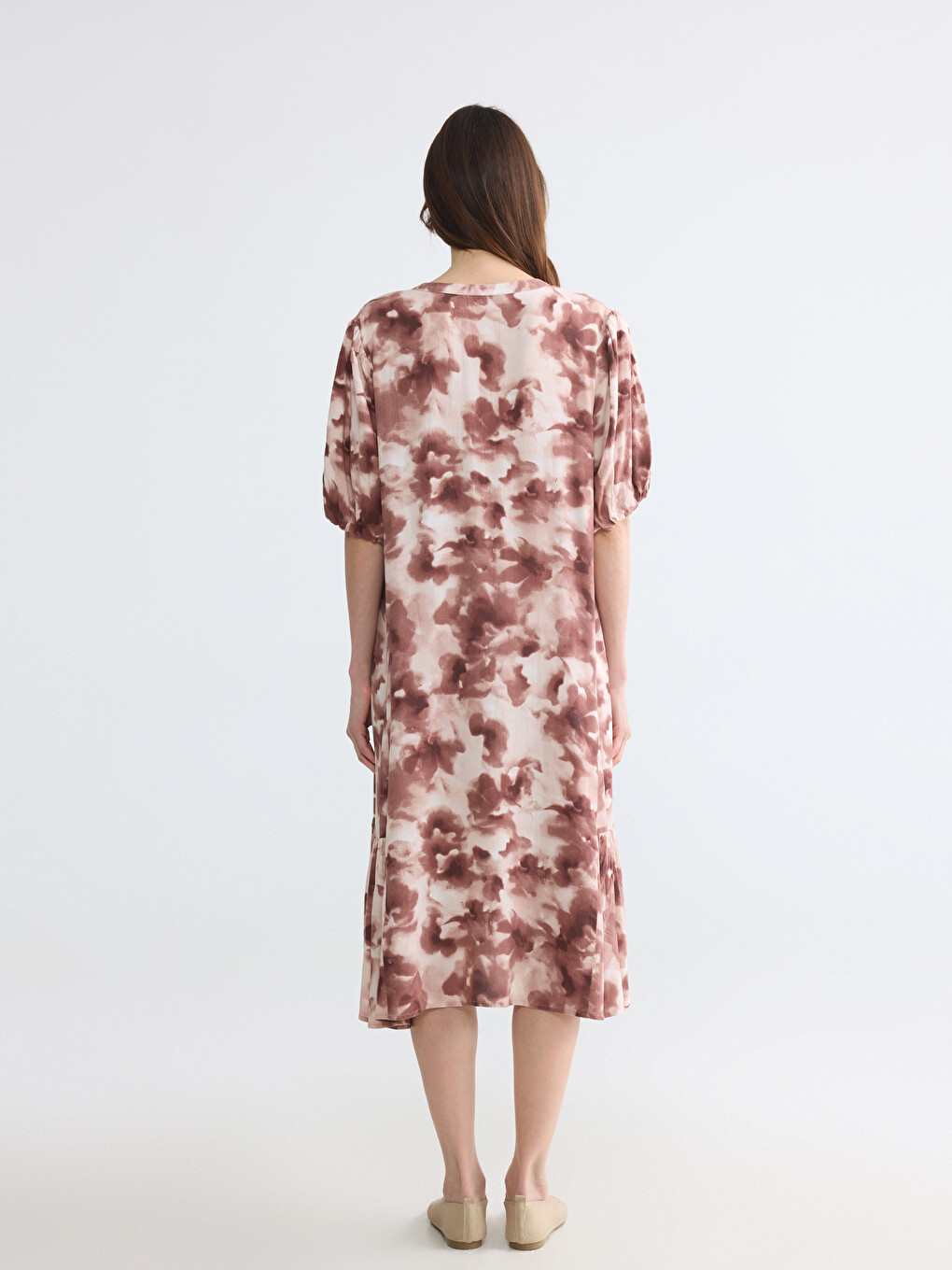 Notch Neck Frilled Poplin Dress-3