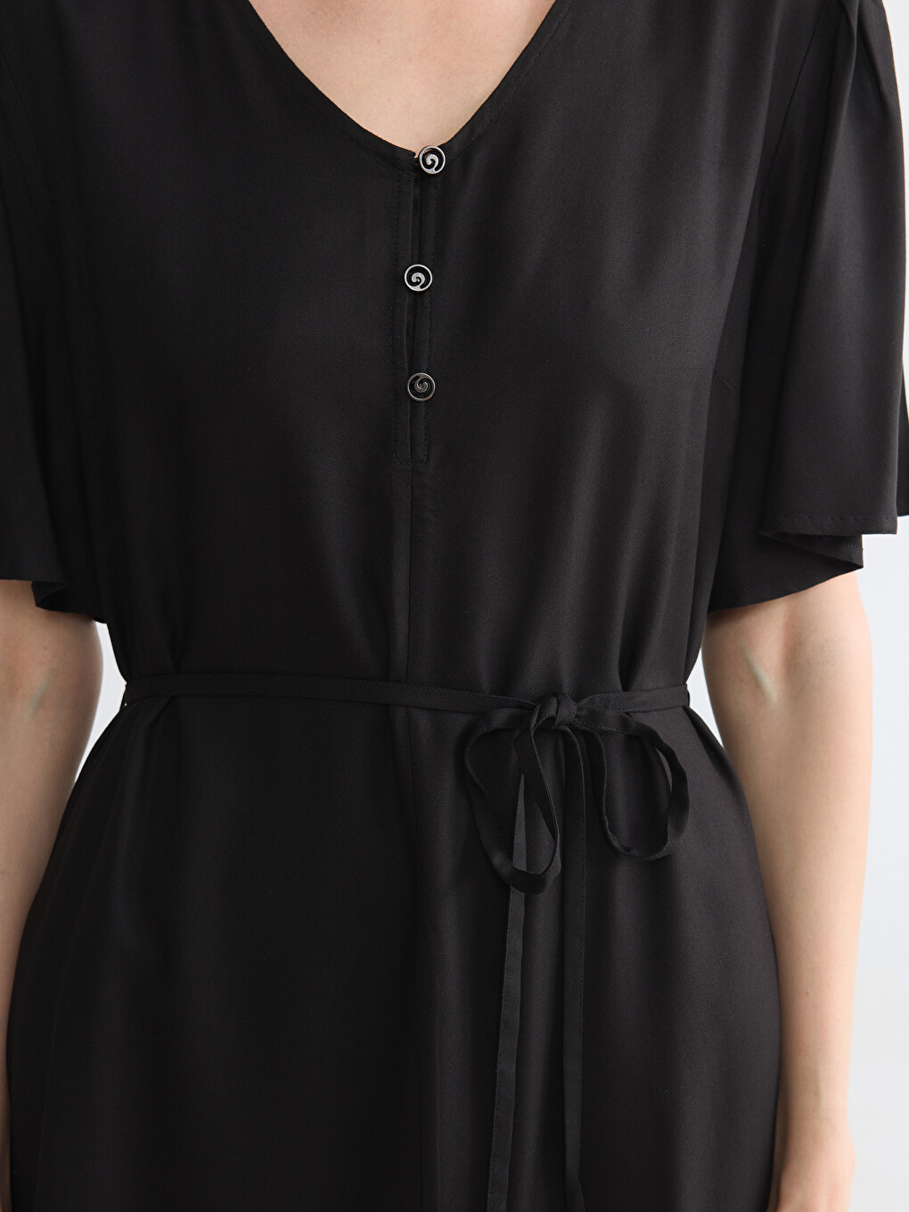 V Neck Waist Sashed Dress-2