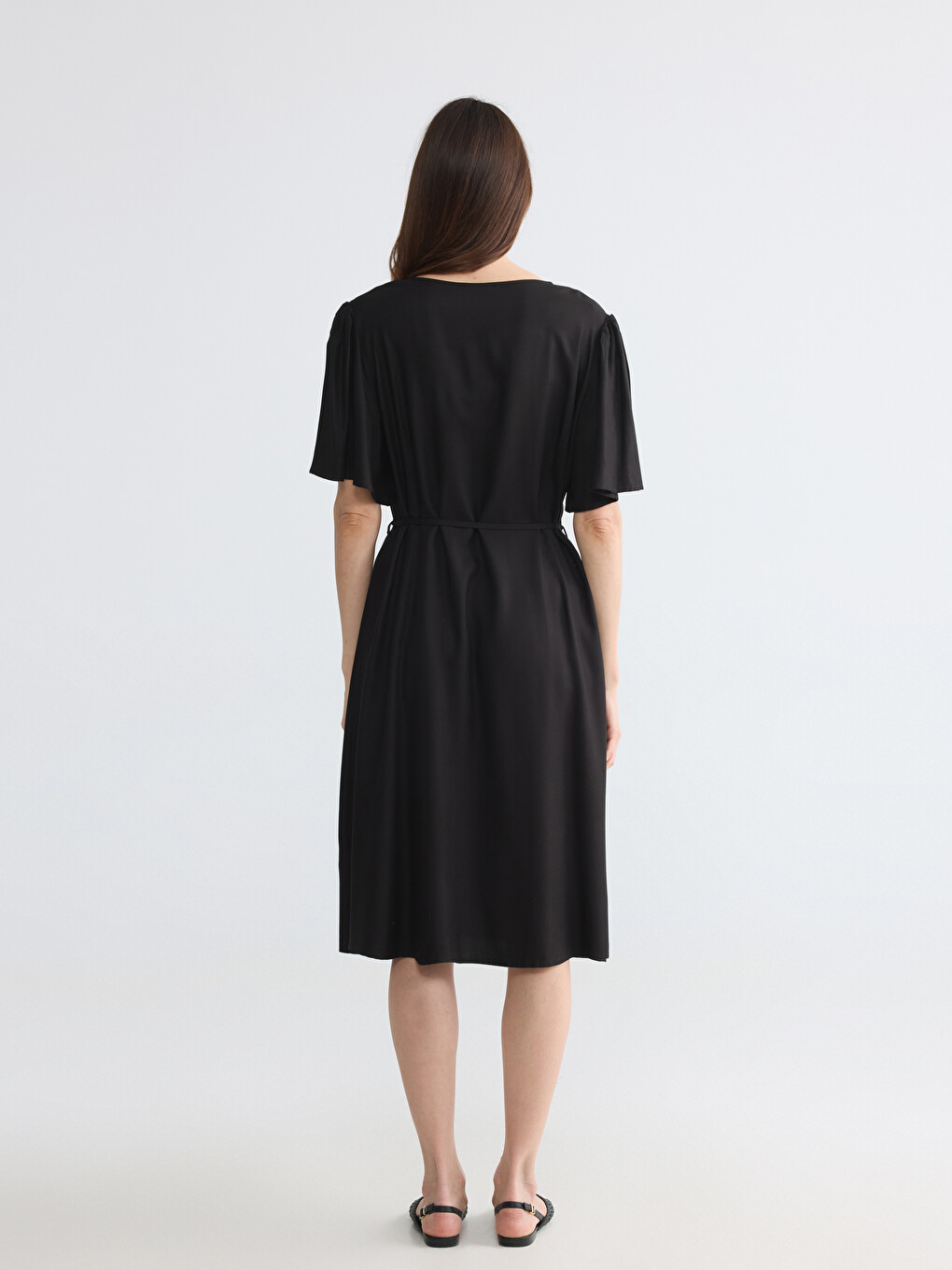 V Neck Waist Sashed Dress-3