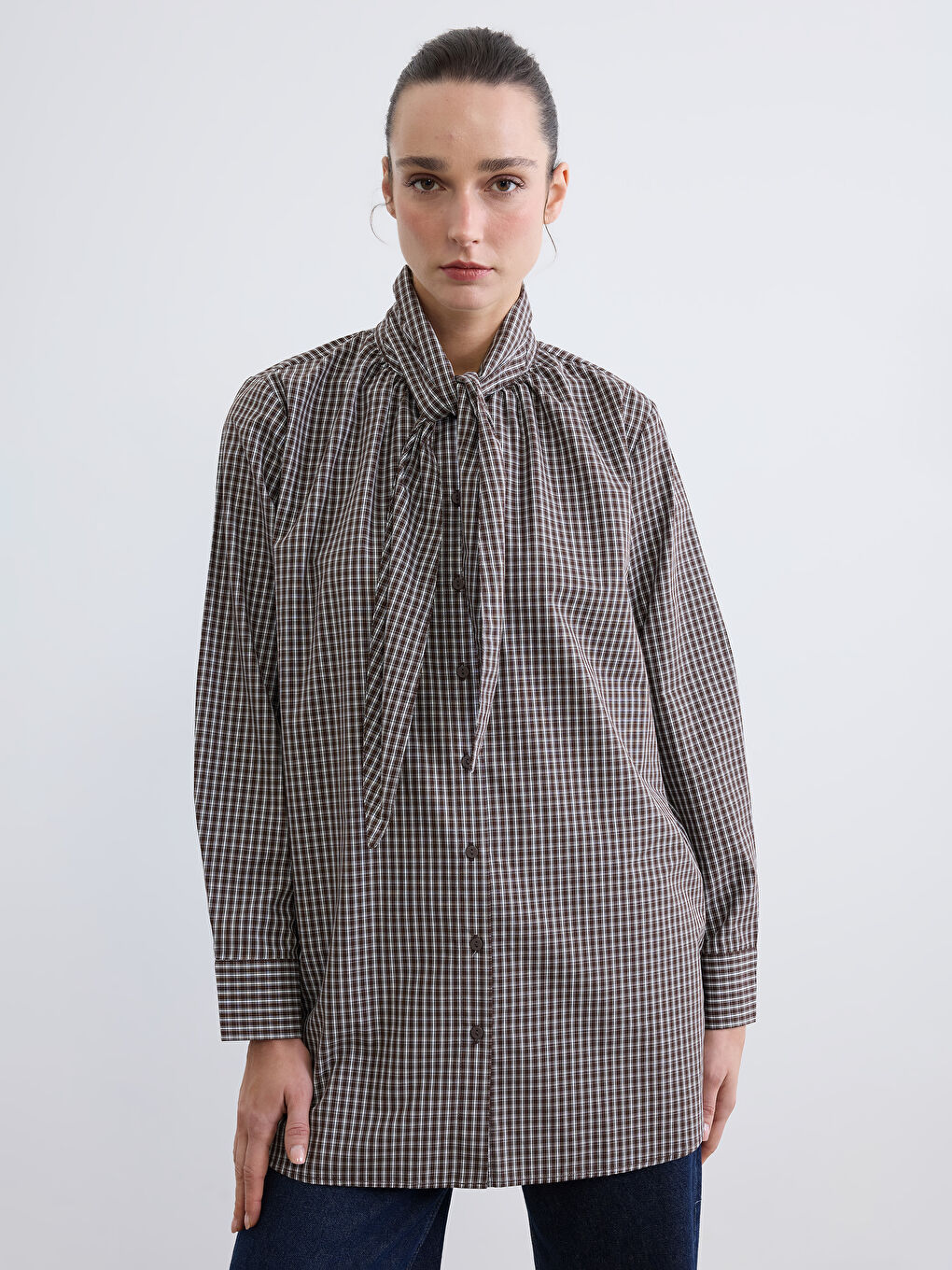 Peter Pan Collar Plaid Oversize Women's Shirt Tunic