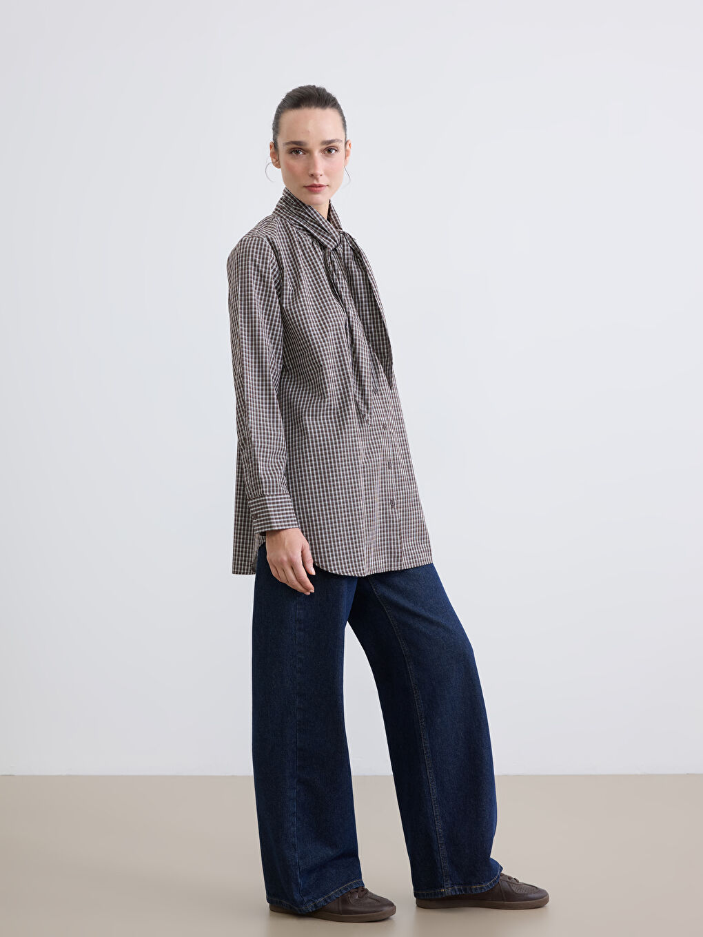 Peter Pan Collar Plaid Oversize Women's Shirt Tunic-1