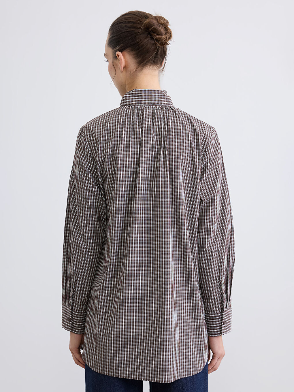 Peter Pan Collar Plaid Oversize Women's Shirt Tunic-3