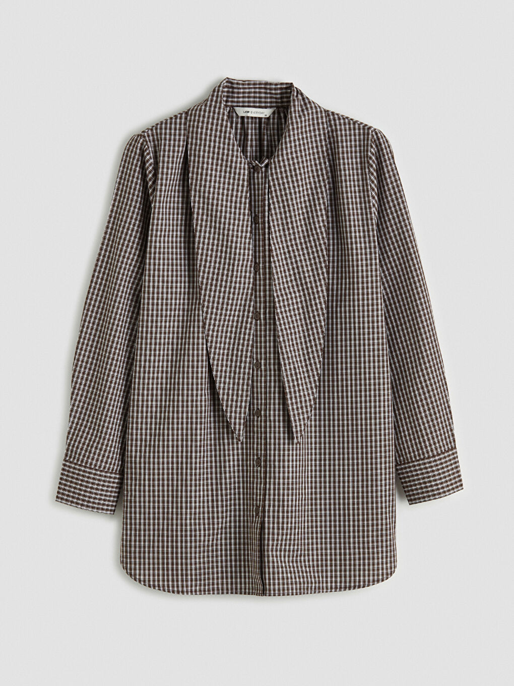 Kahverengi Bebe Yaka Ekose Oversize Kadın Gömlek Tunik