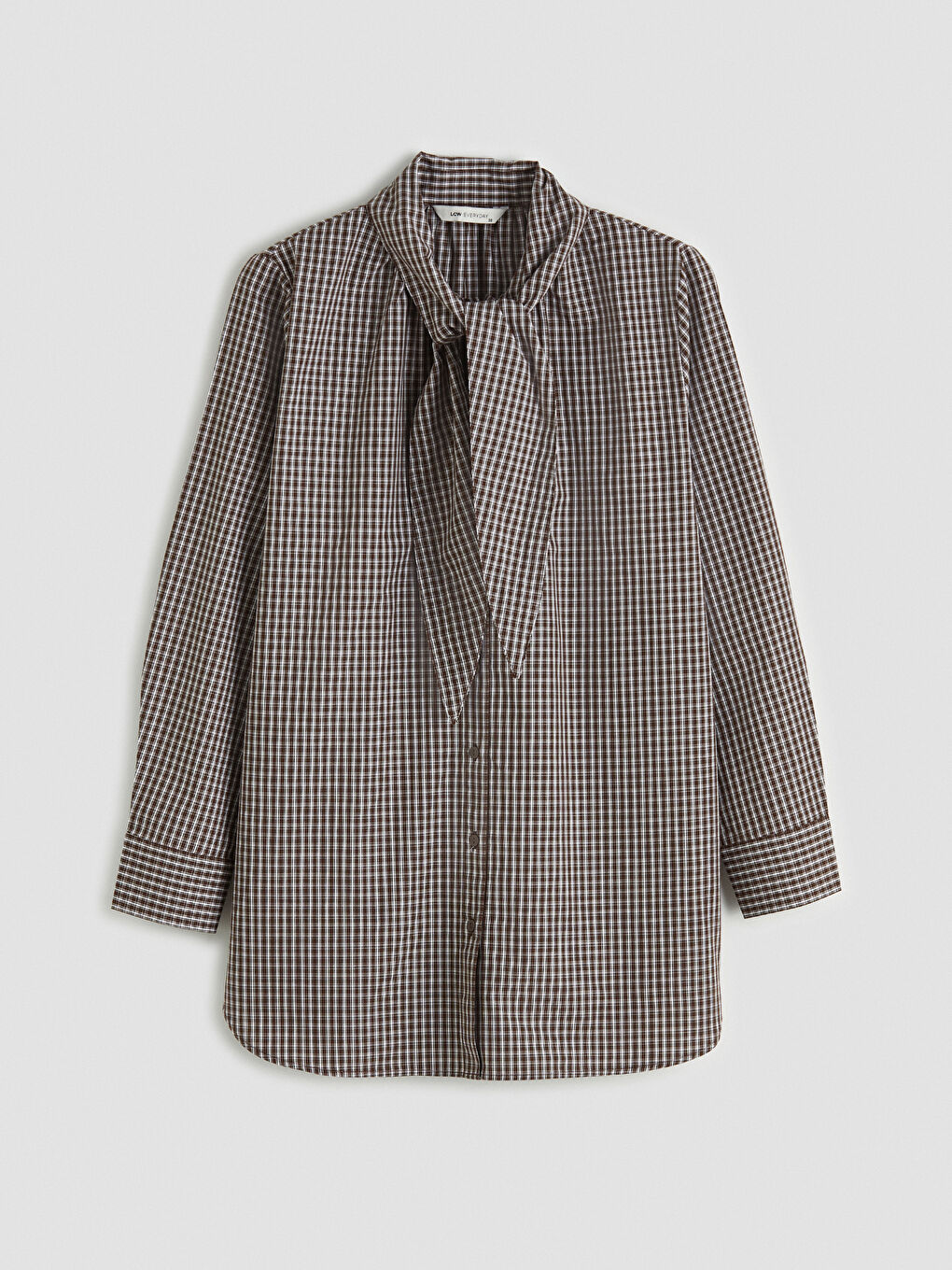 Kahverengi Bebe Yaka Ekose Oversize Kadın Gömlek Tunik-1